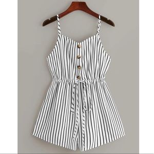 White and Black Stripped Button Romper